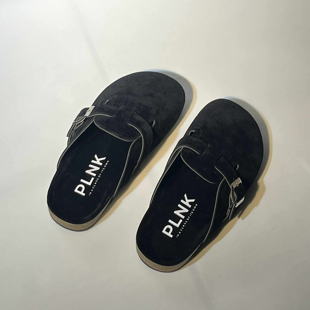 PLNK Clogs – Jet Black Suede