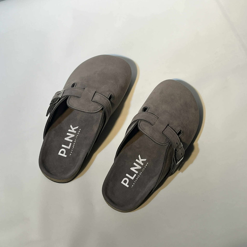 PLNK Clogs – Gunmetal Gray Suede