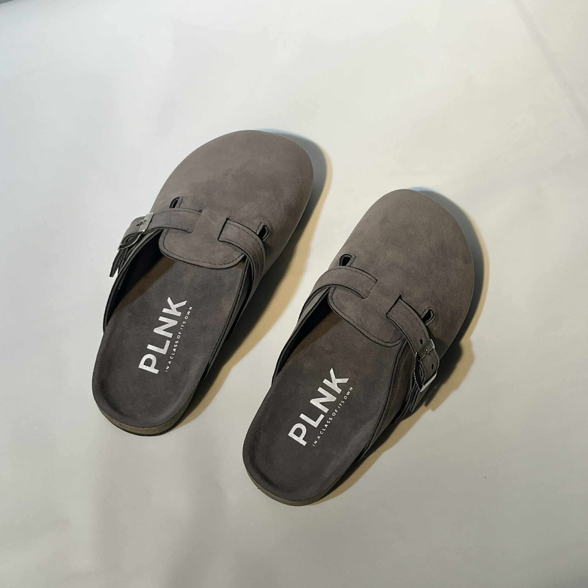PLNK Clogs – Gunmetal Gray Suede