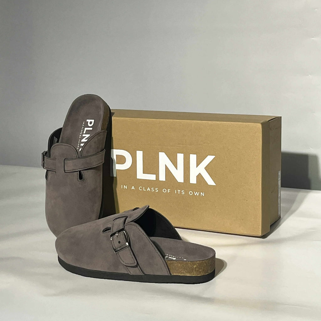 PLNK Clogs – Gunmetal Gray Suede