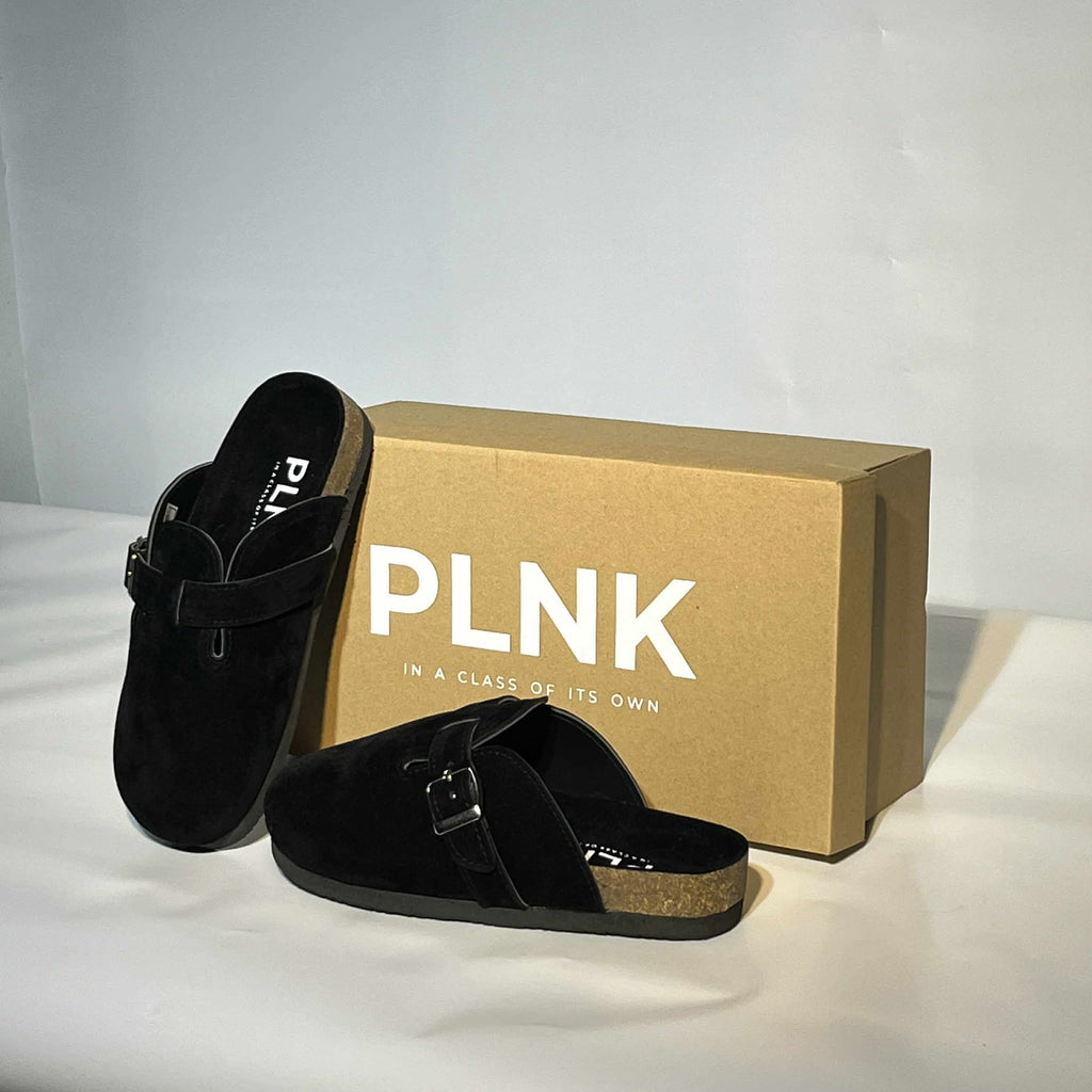 PLNK Clogs – Jet Black Suede
