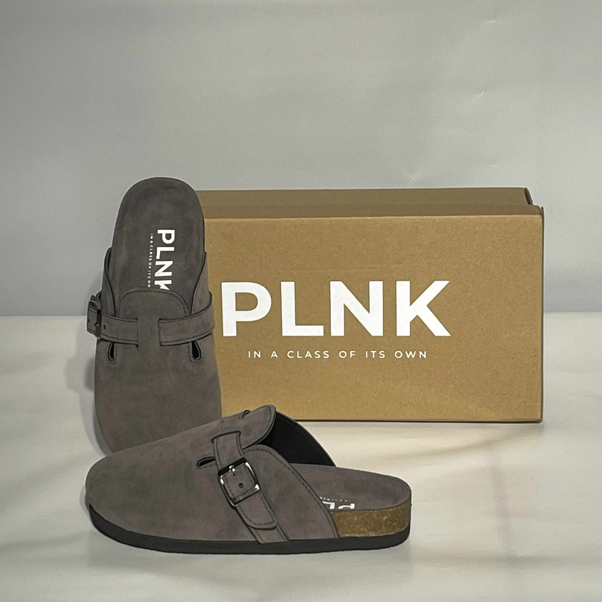PLNK Clogs – Gunmetal Gray Suede