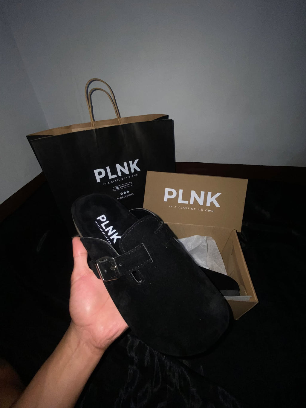 PLNK Clogs – Jet Black Suede