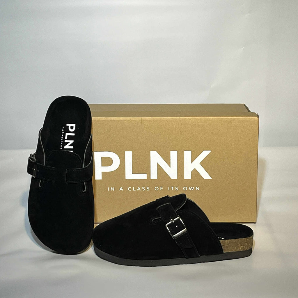 PLNK Clogs – Jet Black Suede